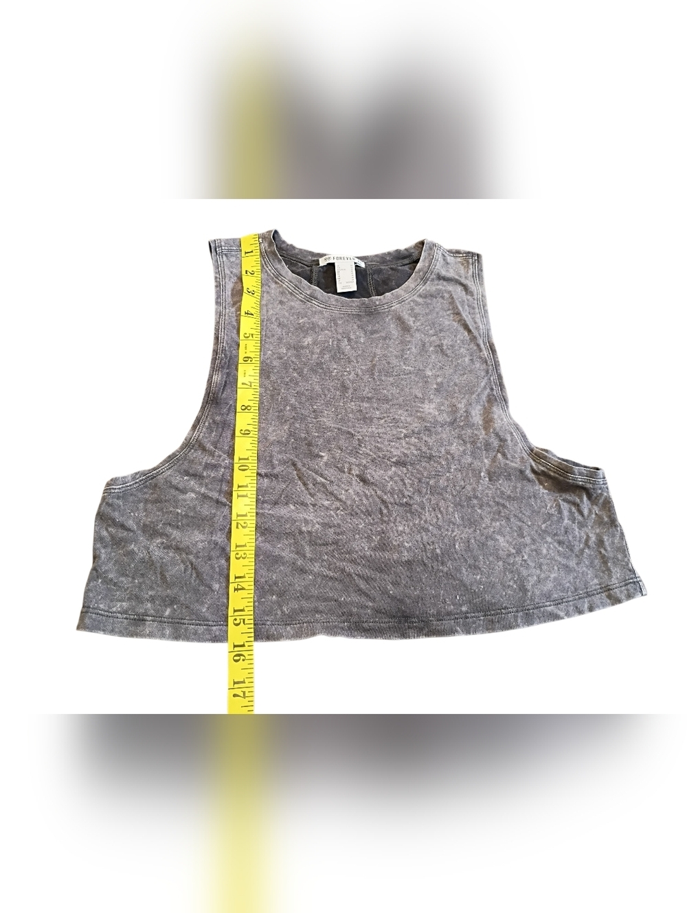 Forever 21 Acid Wash Cropped Tank Top Gray Sleeveless Boxy Fit Women’s Medium - Picture 4 of 5